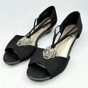 Vintage Impo Stretch Ricci  Black Wedge Dress Shoes 7.5
